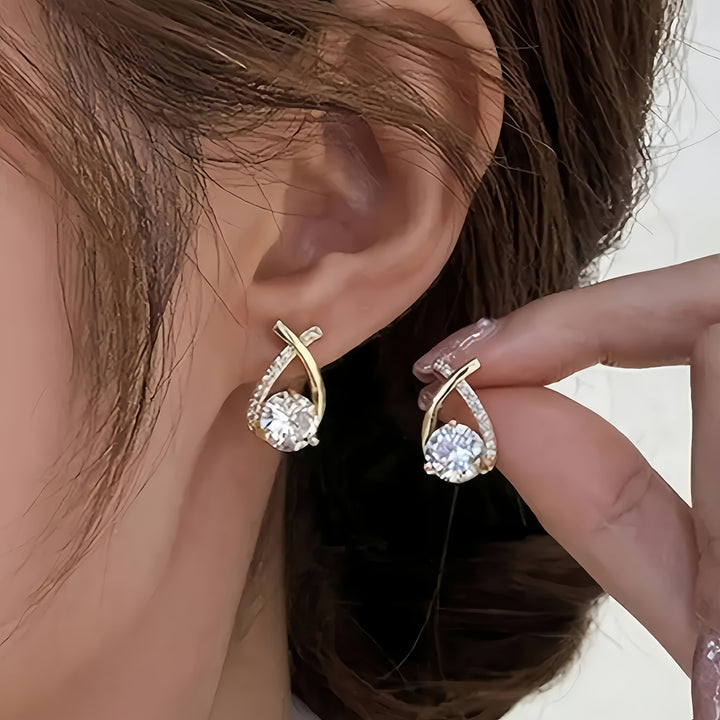 Golden Cross Zirconia Stud Earrings