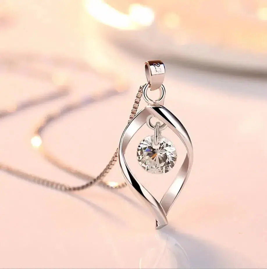 Silver Twisted Drop Pendant Necklace