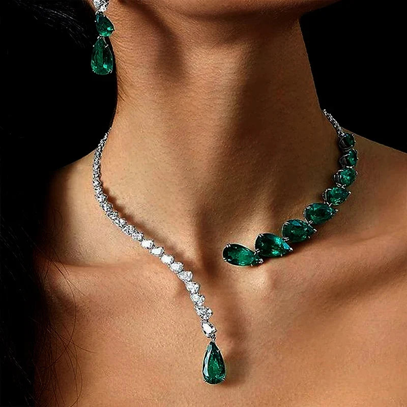 Green Crystal Drop Necklace