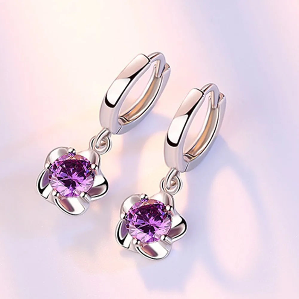 Sterling Silver Purple and White Zircon Earrings