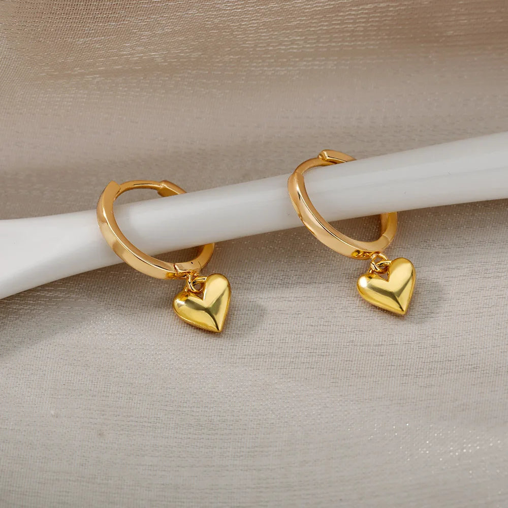 Vintage Gold Heart Drop Earrings