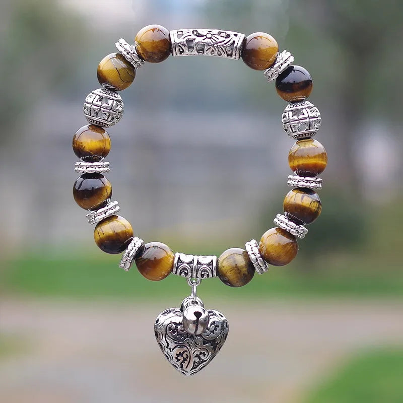 Opal Beaded Bracelet with Heart Charm