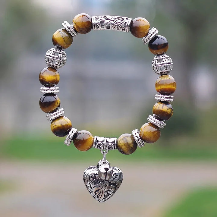 Opal Beaded Bracelet with Heart Charm