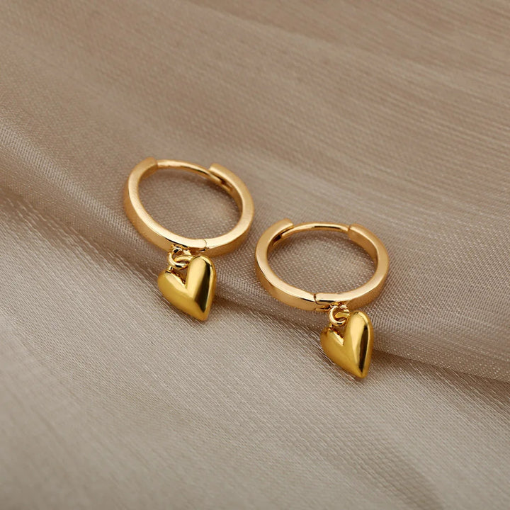 Vintage Gold Heart Drop Earrings