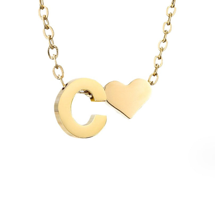 Minimalist Initial Necklace with Heart Charm