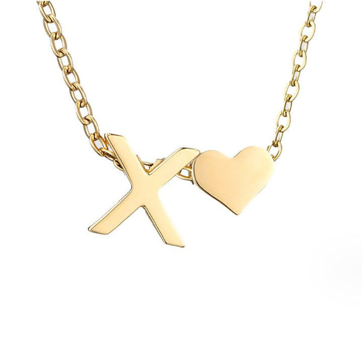 Minimalist Initial Necklace with Heart Charm