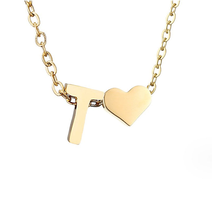 Minimalist Initial Necklace with Heart Charm