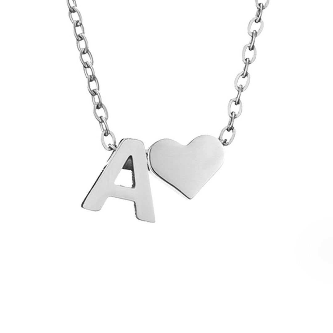 Minimalist Initial Necklace with Heart Charm