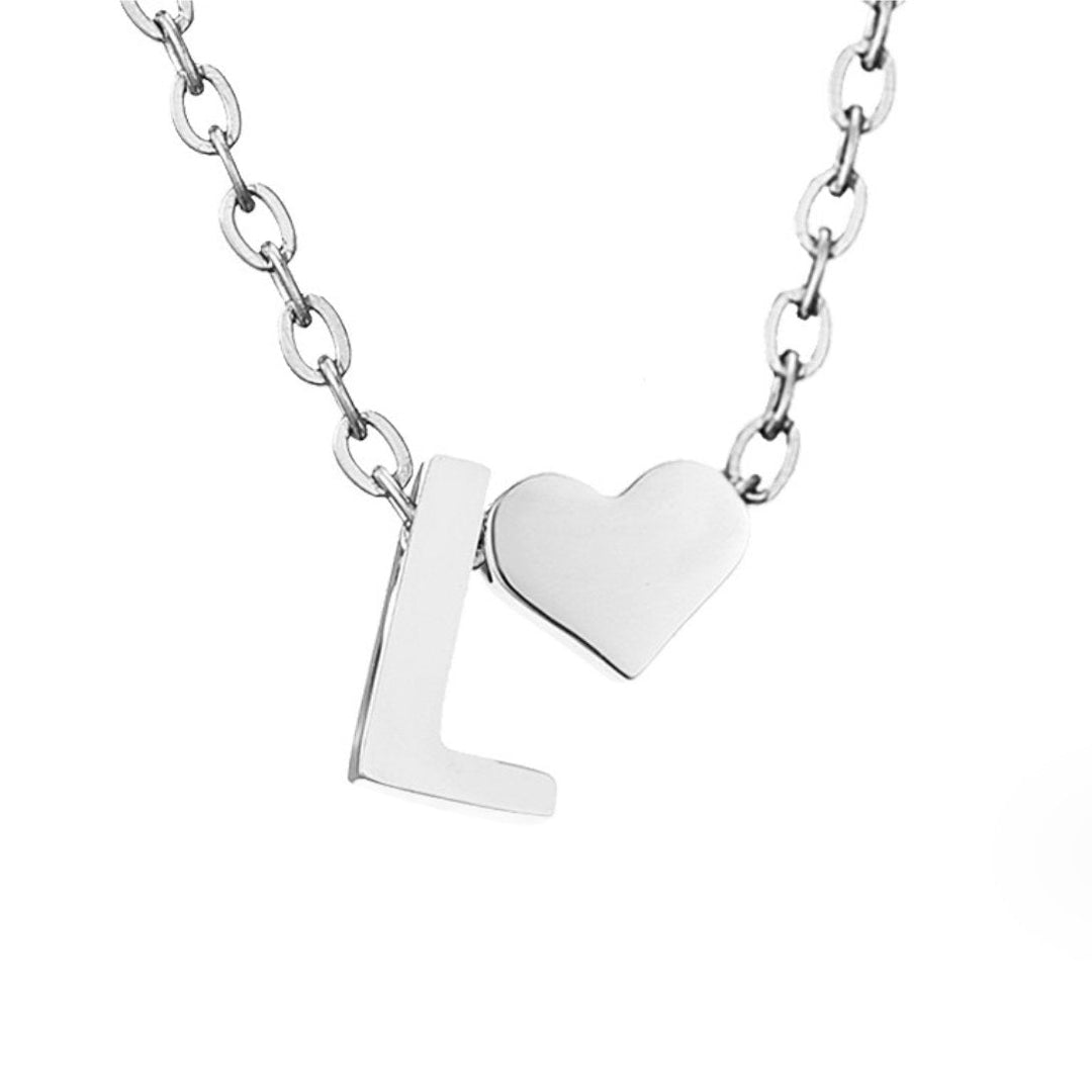 Minimalist Initial Necklace with Heart Charm